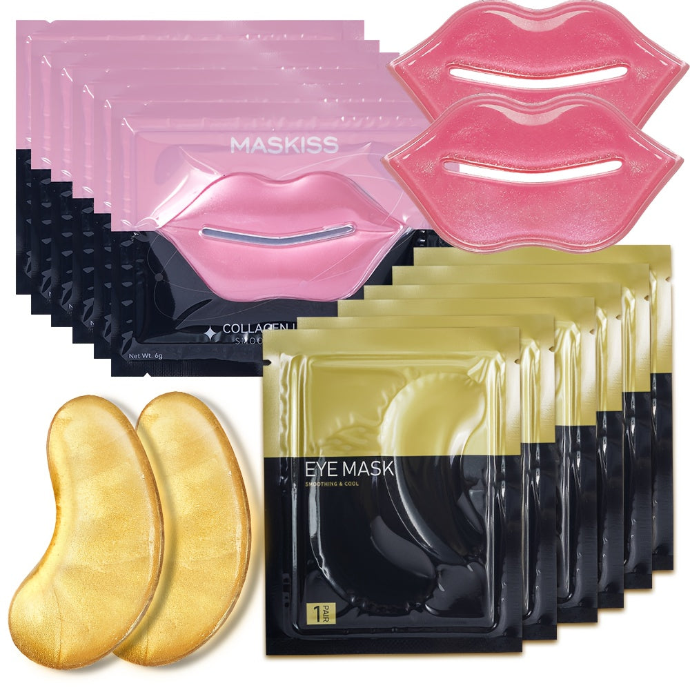 50 Pieces Lip Mask And Golden Eye Mask Set with Collagen And Moisturizing Ingredients, Daily Skincare for Men And Women, Mild Formula, Hypoallergenic, Travel Essentials, Suitable for All Light Beige Types, Suitable for Mother